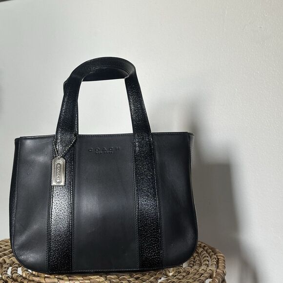 Vintage Coach Brindle Black Tote - 90’s Black Leather Bag With Bag Tag & Papers - Picture 1 of 10